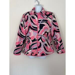Anne Carson Silk Quilted Jacket Pink Abstract Print Sequin Detail Size L